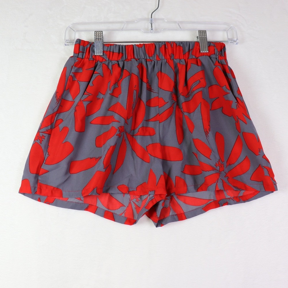 TYCHE Gray Red Floral Elastic Waist Flowy‎ Shorts Medium